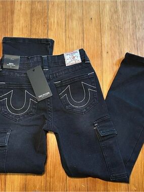 True Religion Kids Black Cargo Jeans with Contrast Stitch